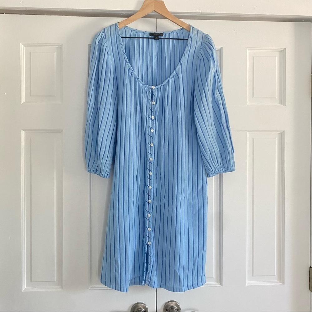 J. Crew Sky Blue stripped Button-Down‎ Dress with belt